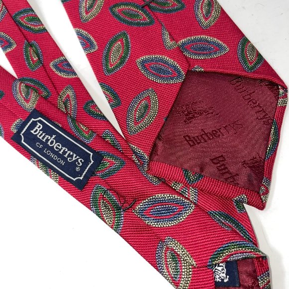 Vintage Burberrys of London 100% Silk Tie Hand Sewn USA Geometric Red Green Blue - Picture 11 of 11